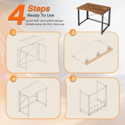 Huuger Folding Desk for Small Spaces, 23.6 Inch Foldable Computer Table - color: Rustic Brown, size: 16.5"D x 23.6"W