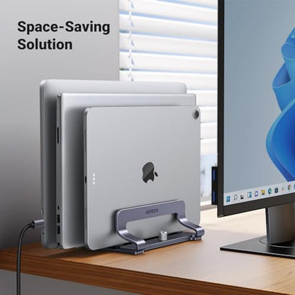 UGREEN 3-Slot Vertical Laptop Stand Holder Desk Compatible with MacBook Pro Air Laptop Stand Desktop Adjustable, Lenovo Ideapad, Surface Book, HP Notebook, Dell Chromebook Up to 17.3 Inch, Space Gray - size: 3-Slot