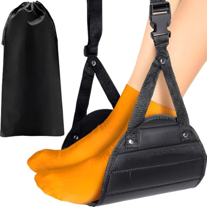 Travel Essentials for Women Men, Portable Airplane Foot Rest Hammock with Pouch, Under Desk Foot Sling for Long Flights Train Office, Comfortable Leg Support for Travelers