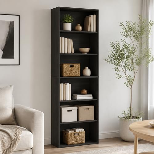 6-Tier Bookshelf with Open Shelf, Standing Bookcase, Storage Organizer, Book Shelf, 9.5 x 24.6 x 71, for Organization and Storage, Home Office, Living Room, Bedroom, Espresso - color: Espresso, size: 6 Tier