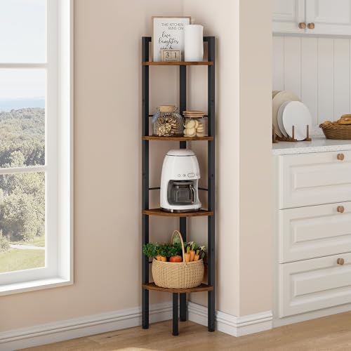 Tajsoon Corner Shelf Stand 4 Tier 48.5" with Metal Frame, Rustic Brown - color: Rustic Brown, size: 4 Tier