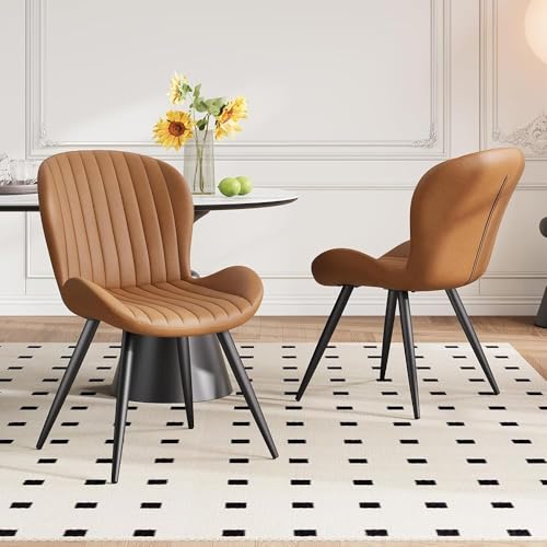 Dining Chairs Set of 2 Modern Fabric Dining Room Chairs Upholstered Dining Chairs with Thick Cushions Metal Legs Armless Back Chair for Kitchen and Living Room Brown - color: Brown (Fabric), size: Set of 2