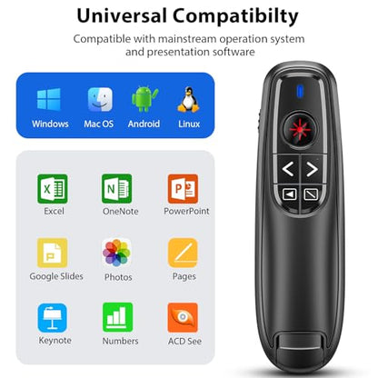 Presentation Clicker for Powerpoint Presenter Remote with Laser Pointer | Wireless Slide Advancer for Computer/Mac/Laptop/PPT, Red Pointer, RF 2.4GHz USB A and Type C Receiver, Plug and Play, Black