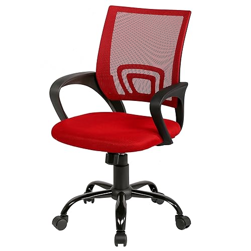 PayLessHere Office Computer Chair Ergonomic Cheap Desk Chair Adjustable Comfortable Mid Back Task Rolling Swivel with Lumbar Support for Home Office Desk, Red - color: Red, style: pack of 1