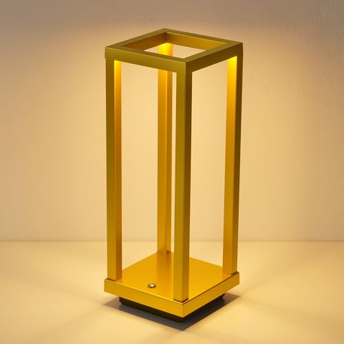PUSU Cordless Waterproof Table Lamps, Gold Outdoor Rechargeable Desk Lamp | 4000mAh Battery Operated, 2700K 3-Level Dimmable, Portable LED Lighting for Patio, Camping, Bedroom, Night Light - color: Coated Gold (1 Pack)