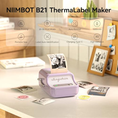 NIIMBOT B21 Pro Sticker Printer, 300DPI, Fun APP, Portable Inkless Label Printer, Bluetooth Sticker Maker for DIY Crafts, Notes, Scrapbook, Photo, Custom Labels & Gifts,Home Organization (Violet) - color: Purple