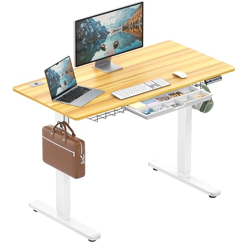 SHW 48-Inch Electric Height Adjustable Standing Desk w/Drawer, Oak - color: Oak, size: 48-Inch