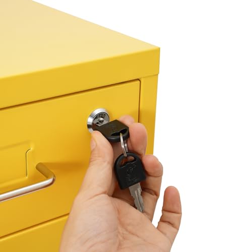 6 Drawers File Cabinet with Lock Rolling Mobile Filing Cabinet with Wheels Under Desk Vertical Filing Cabinet for Office/Home Metal (Yellow) - color: Yellow