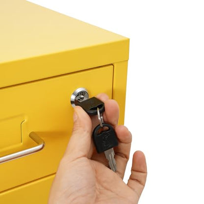6 Drawers File Cabinet with Lock Rolling Mobile Filing Cabinet with Wheels Under Desk Vertical Filing Cabinet for Office/Home Metal (Yellow) - color: Yellow