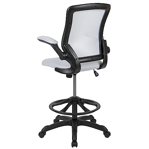 EMMA + OLIVER Mid-Back White Mesh Drafting Chair - color: White