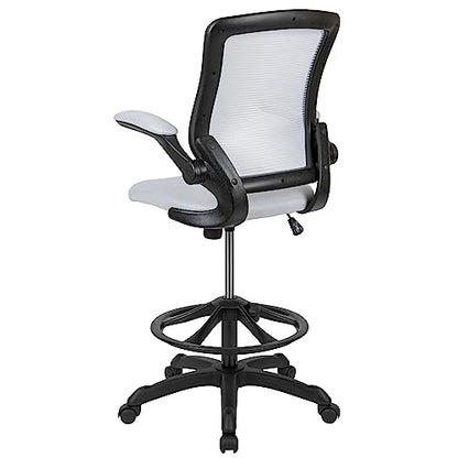 EMMA + OLIVER Mid-Back White Mesh Drafting Chair - color: White