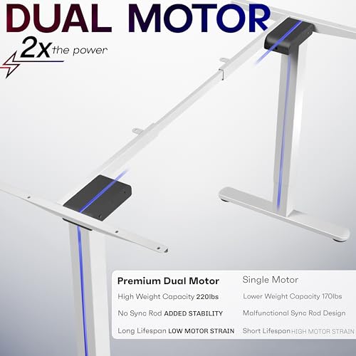 VIVO Electric Dual Motor Standing Desk Frame for 41 to 82 inch Table Tops, Frame Only, Ergonomic Standing Height Adjustable Base with Push Button Memory Controller, White, DESK-V122EW - color: White