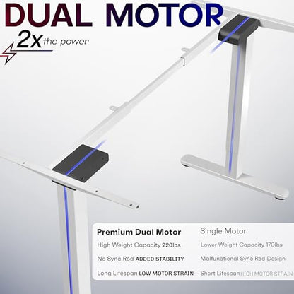 VIVO Electric Dual Motor Standing Desk Frame for 41 to 82 inch Table Tops, Frame Only, Ergonomic Standing Height Adjustable Base with Push Button Memory Controller, White, DESK-V122EW - color: White