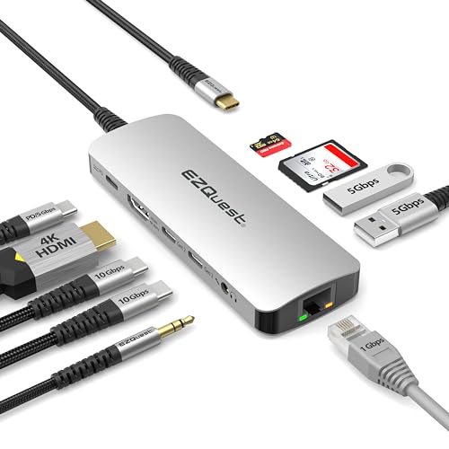 USB-C Hub Docking Station 10 in 1 with 4K HDMI 60Hz, 1 GBS Ethernet, 2 USB C Gen 2 10Gbs, 1 PD 3.0, 2 USB-A 3.0, Audio Ports, SD/Micro SD, Compatible with USB Type C/Thunderbolt Computers - style: 10 in 1 - Gen 2