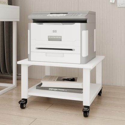 Natwind 2 Tier Laser Printer Stand,20''x20'' Under Desk Printer Cart, White | Large Printer Table Copier Stand with Wheels, Stand for Heavy Printers,Thickened Steel Tube,Supports 200lbs,for Home Office - color: White