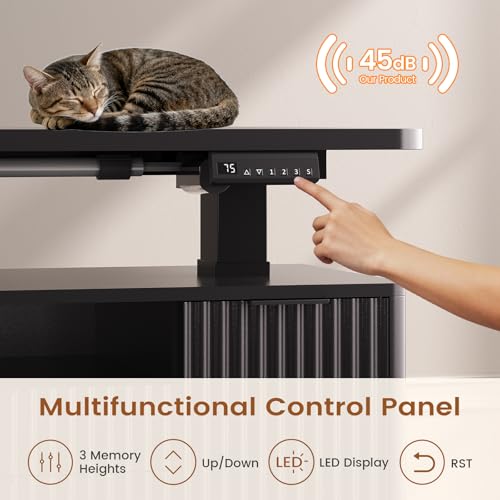 SEDETA Fluted L Shaped Executive Electric Standing Desk with 4 Drawers | 69" x 55" Height Adjustable Office Desk with Storage Shelves, Power Outlet, Sit Stand Computer Desk, Black - color: Black