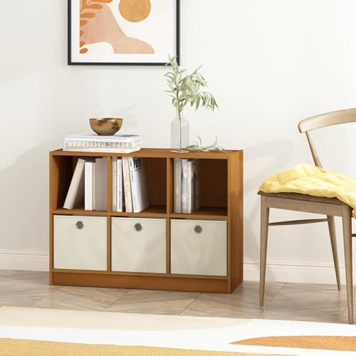 Furinno Basic 6-Cube Book Shelf with Open Shelf, 3 x 2, Light Cherry - color: Light Cherry/Ivory, size: 6-Cube with Bin