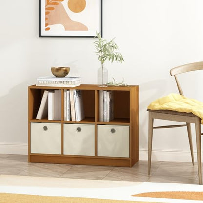 Furinno Basic 6-Cube Book Shelf with Open Shelf, 3 x 2, Light Cherry - color: Light Cherry/Ivory, size: 6-Cube with Bin