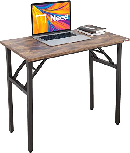 Need Small Computer Desk 31.5 Inch Folding Home Office Table Retro | Black Frame Writing Gaming Work Table/Sturdy Foldable Study Table for Small Space/Dormitory, No Assembly Required - color: Rustic Brown & Black Frame, size: 31.5inch