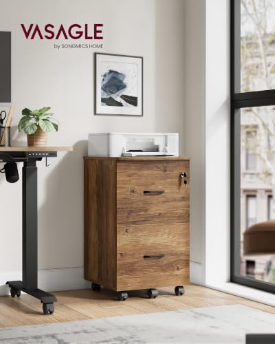 VASAGLE 2-Drawer File Cabinet, Small Rolling, Locking, Printer Stand - color: Rustic Brown, style: with Lock