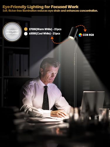 GLOWRIUM 17W LED Reading Floor Lamp with Remote, 67" Dimmable Standing Lamp | Dual-Side Reading Light & Mood Light, 4 Color Temps 7 Brightness, Touch & Remote Control, Adjustable Gooseneck, Task lamp - style: 2-in-1 Lamp (H2)