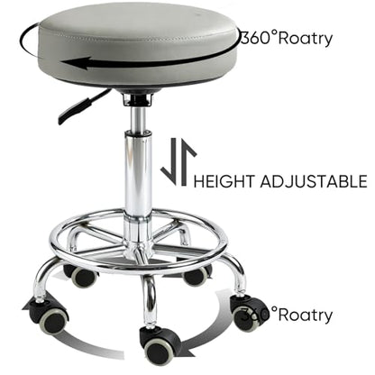 500lb heavy-duty Rolling Stool with Wheels,9.5cm thick Comfort cushion - color: Grey