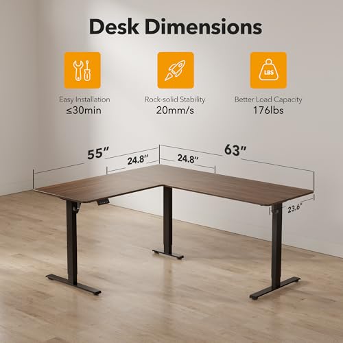 CubiCubi 63“ x 55" L Shaped Standing Desk Adjustable Height, Electric Corner Desk, Sit Stand Home Office Desk with Splice Board, Black Walnut - color: Black Walnut, size: 63x55