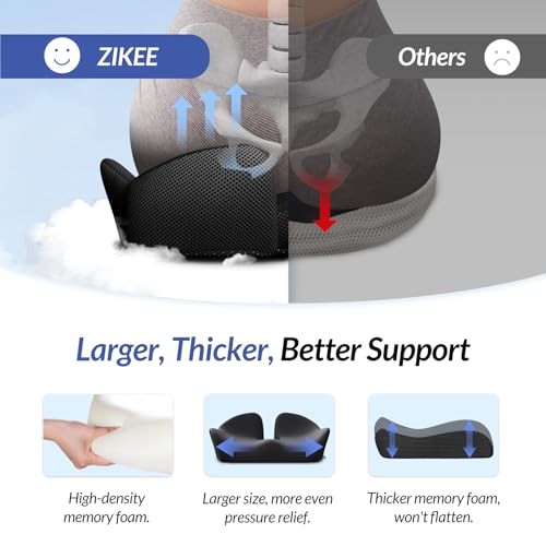 6" Thickened Donut Pillow Seat Cushion, Ergonomic Hemorrhoid Pillow with Widened Cutout for Tailbone,Sciatica Pain Relief & Postpartum, Memory Foam Office Chair Cushion for Long Sitting at Home