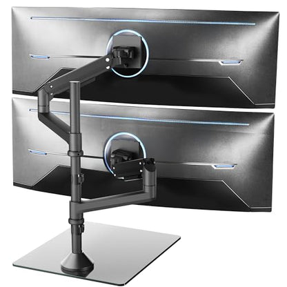 VIVO Pneumatic Arm Dual Ultrawide Monitor Desk Stand for Up to 49 inch Screens with Tempered Glass Base, Holds 2 Ultra Wides Up to 30.8 lbs, Black, STAND-V249FG - size: Dual Mount, style: Freestanding