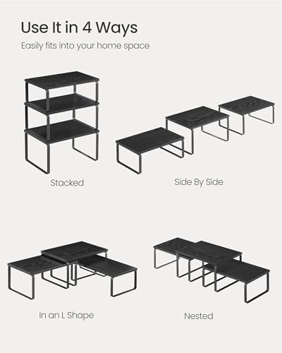 SONGMICS Cabinet Organizer Shelf, Set of 3 Spice Rack, Kitchen Storage | Kitchen Counter Shelves, Kitchen Storage, Spice Rack, Ebony, BYSTRO Collection UKCS220B01 - color: Anthracite Gray + Matte Black