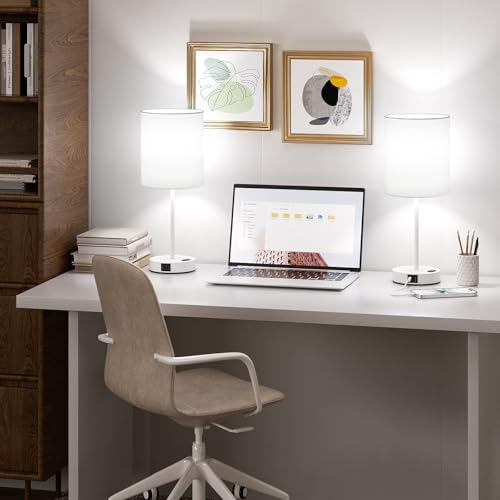 17.6" White Touch Lamps for Bedroom Set of 2 - Dimmable, USB C+A, AC Outlet | Large 17.6" Tall Lamp, 3-Way Dimming, 5000K Daylight Bulbs, White Lampshade White Base, for Living Room, Boys, Men, Girls - color: White