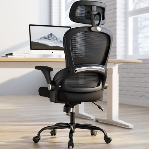 TRALT Office Chair - Ergonomic Desk Chair with Headrest Support for Adults | Home Office Desk Chair with Lumbar Support - Ergonomic Mesh Chairs 330 lb Wide Seat with Headrest, Comfy Desk Chair(Black) - color: Black
