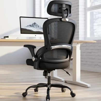 TRALT Office Chair - Ergonomic Desk Chair with Headrest Support for Adults | Home Office Desk Chair with Lumbar Support - Ergonomic Mesh Chairs 330 lb Wide Seat with Headrest, Comfy Desk Chair(Black) - color: Black