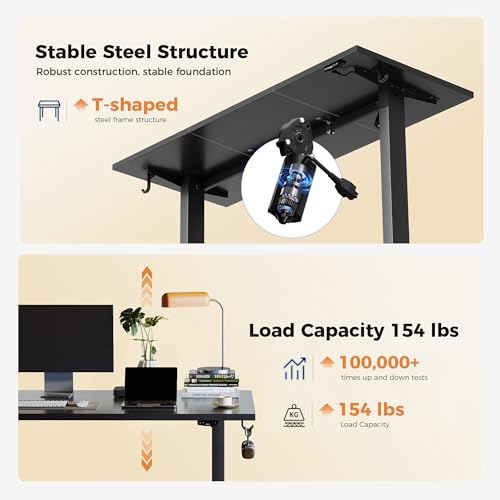 Agilestic Electric Height Adjustable Standing Desk, 55 Inch, Black - color: Black, size: 55x24 Inch