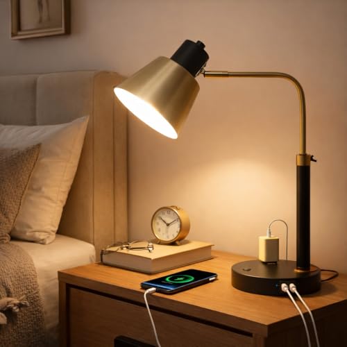 Adjustable Desk Lamp with Dual USB-C/A & AC Outlet 340° Swivel Lamp Head - style: Modern 1