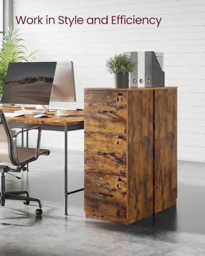 VASAGLE 3 Drawer File Cabinet with Locks, for A4, Letter Sized Documents - color: Rustic Brown, size: 3 Drawers