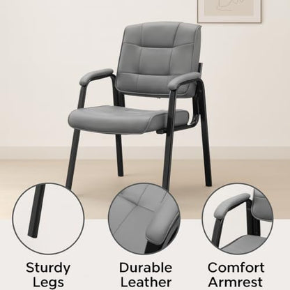 Naomi Home Faux Leather Guest Reception Chair Set of 8 - Gray | Stackable office chair with supportive armrests and durable construction for everyday office seating. - color: Gray, Faux Leather, style: Set of 8