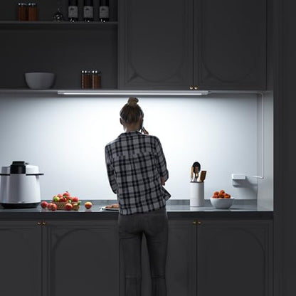 WOBANE Dimmable Under Cabinet Lighting, 24in Plug in LED Counter Light Bar | Hand Wave Activated, Touchless for Kitchen Cabinet, Shelf, Under Desk, Color Tunable 2700K to 6500K,White Panel,1400LM - size: 24 inch