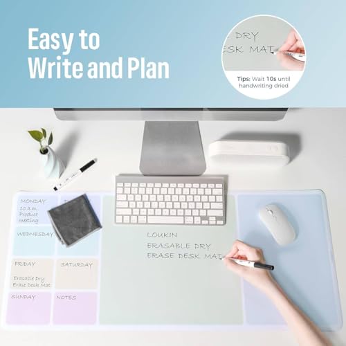 loukin Non-Slip Dry Erase Desk Mat, 32''x14'' Writing Mouse Pad for Office | 3-in-1 Workspace, Water-Resistant & Stain-Resistant, Easy to Write & Clean, Eye Protection, 2 Markers & 1 Cleaning Cloth