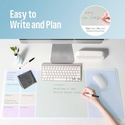 loukin Non-Slip Dry Erase Desk Mat, 32''x14'' Writing Mouse Pad for Office | 3-in-1 Workspace, Water-Resistant & Stain-Resistant, Easy to Write & Clean, Eye Protection, 2 Markers & 1 Cleaning Cloth