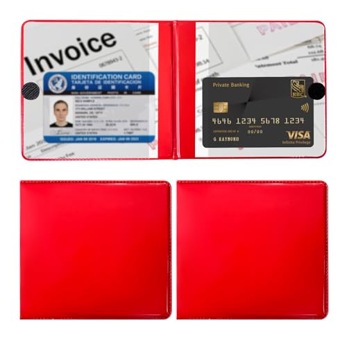 Ziciner 2PCS Car Registration and Insurance Holder, 5.2"× 4.7" Premium Auto Glove Box Organizer with Closure, Essential Vehicle Document Holder for Card, Driver License (Red) - color: Red, size: 2 PCS