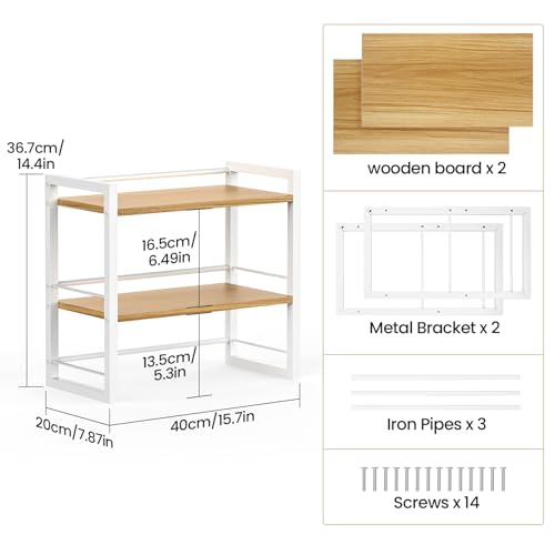 Office Desk Shelf Organizer, Wood Desktop Bookshelf Supplies Storage Rack, Shelf for Top of Desk and Dresser (White-2 Tier) - color: White