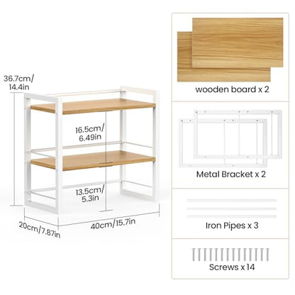 Office Desk Shelf Organizer, Wood Desktop Bookshelf Supplies Storage Rack, Shelf for Top of Desk and Dresser (White-2 Tier) - color: White