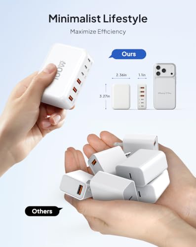 USB Fast Charger Block 50% Smaller 100W Max 6-Port GaN USB Charging Station - color: A-White, size: 100W