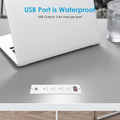 Conference Recessed Power Strip Waterproof,Furniture Recessed Power Strip with 4 Outlets,2 USB,Table Surge Protector,Flush Mount Water Resistant,6ft Cable with Flat Plug - color: White, size: 4 Outlets