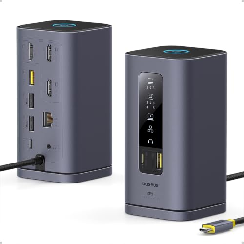 Baseus Spacemate Docking Station, 11-in-1 USB-C DisplayLink Docking Station for macOS Laptop, Triple Display with 4K HDMI, 10Gbps USB-C & USB-A, Ethernet, Audio, 100W PD Charging (Driver Required)