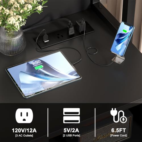 Homieasy File Cabinet with Charging Station, Vertical Filing Cabinet, Black - color: Black
