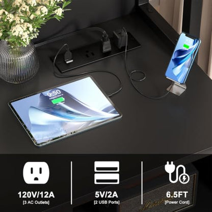 Homieasy File Cabinet with Charging Station, Vertical Filing Cabinet, Black - color: Black