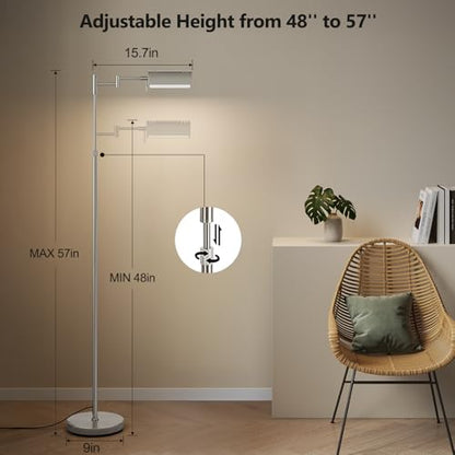 SUNMORY Dimmable LED Pharmacy Floor Lamps, 16W/1500LM Bright Reading Lamp | Remote Touch Control, 350°Swing Arm, Adjustable Height, Task Craft Tall Standing Light for Living Room Bedroom Office, Nickel - color: Nickel