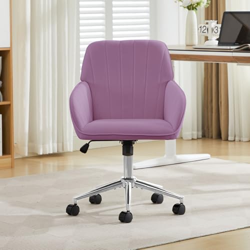 YITAI Velvet Office Desk Armchairs with Silver Base and Wheels,Modern Height Adjustable 360 Degree Swivel Upholstered Vanity Chairs for Living/Room Bedroom/Study,Light Purple - color: Silver Purple